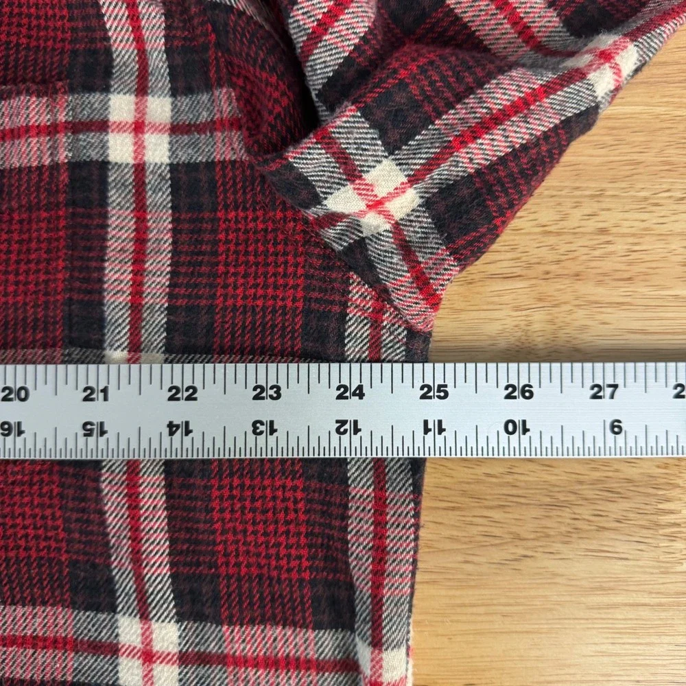 J. Crew Oarsman Flannel Shirt Men Large Tall Red Tan Plaid Long Sleeve Button Up